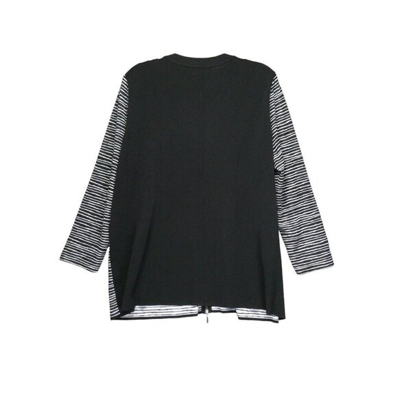 Exclusively Misook Woman Black Silver Stripe Zip Jacket Cardigan Acrylic Size 2X - Picture 2 of 12